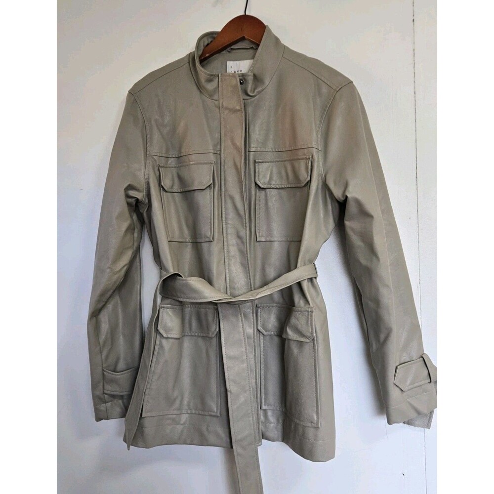 A New Day Jacket Womens L Frontier Brown Faux Leather Tie Preppy Career NWT